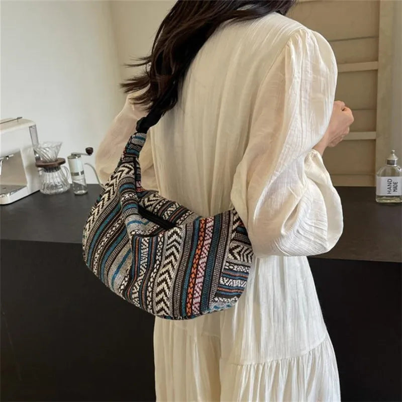 Crossbody Bags Tribal Style Shoulder Bag, Foldable Crossbody Striped Pattern, Flag Theme Hand Washable Edge Painted Lining
