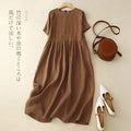 Korean Style Summer Fashion Solid Color Simple Basic Cotton Linen Dress for Women Good Quality Half Sleeve Elegant Frock Female