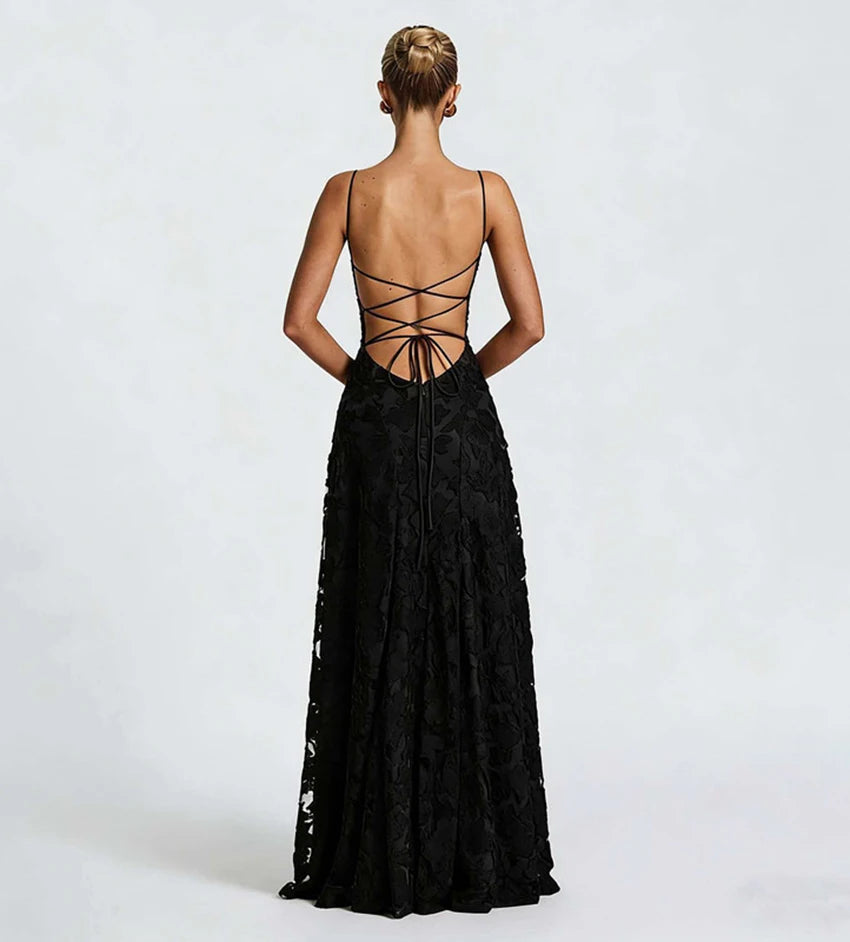 French Style Evening Dress 2026 Floral Embroidery Maxi Dress for Women Summer Party Prom Gowns Sexy Backless Suspender Dresses