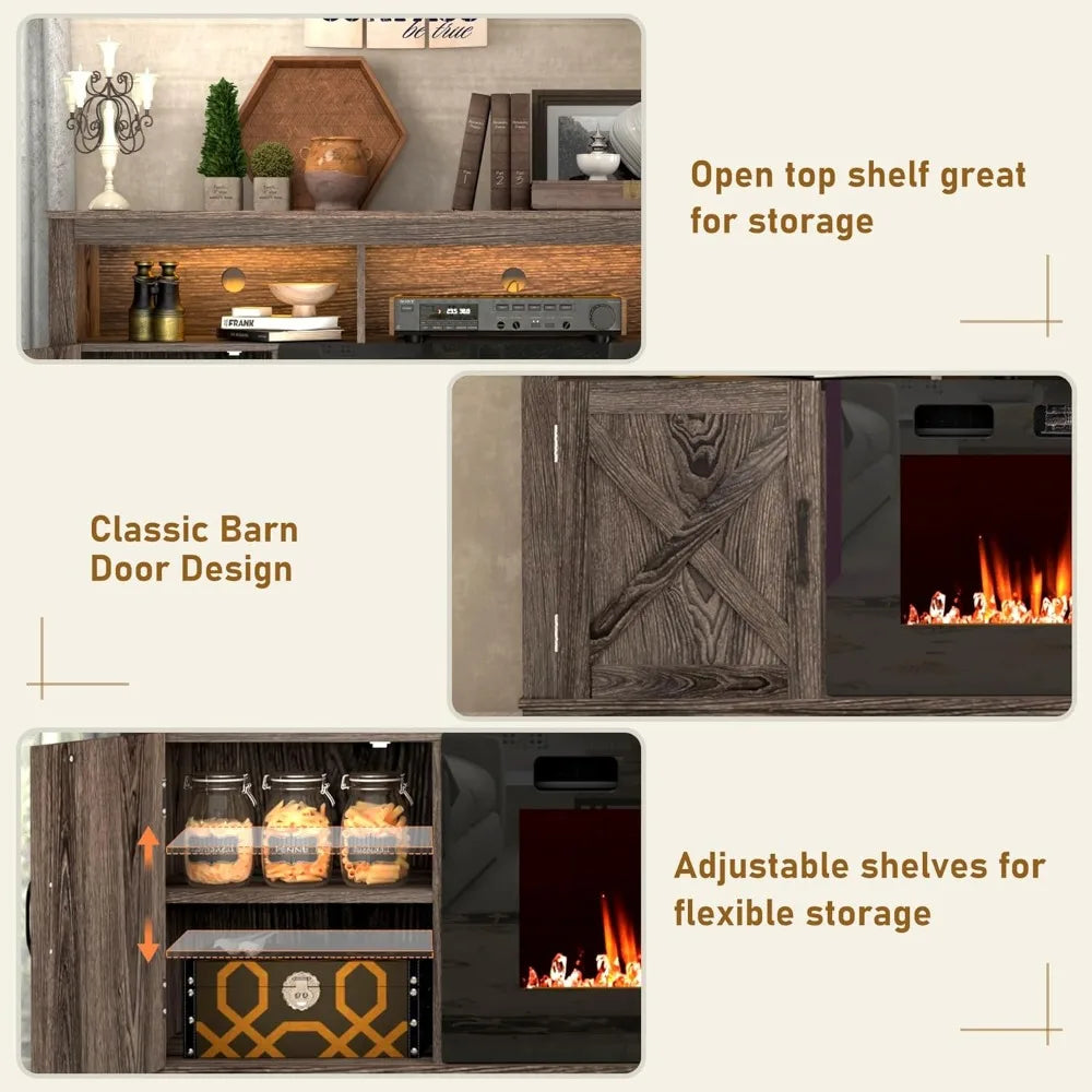 Fireplace TV Stand for 70/75/80 Inch TV, 32”Tall Entertainment Center w/ 36”Electric Fireplace and LED Light, 70”Media Console