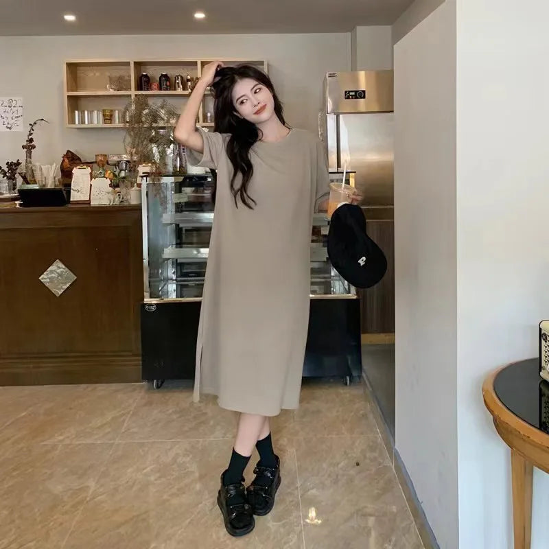 Women's Plus Size Casual T-Shirt Dress - Loose A-Line Split Hem