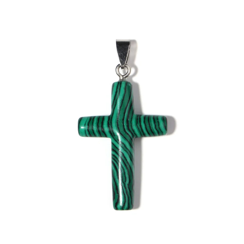 Natural Stone Cross Charm With Metal Loop Tiger Eye Opal Jewelry Prayer Pendant Necklace Making Accessories Diy Components