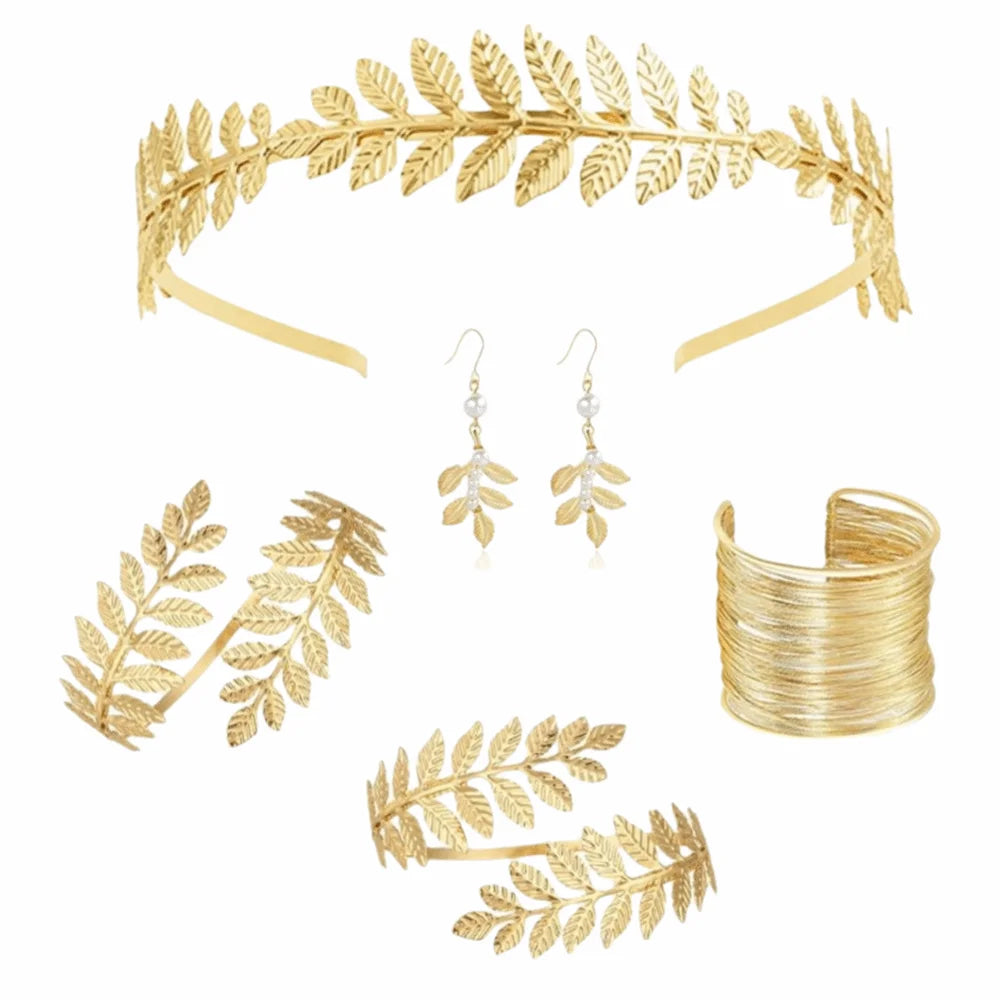 Luxurious Baroque Bridal Jewelry Set Earrings Headpiece And Bracelet Gold Rhinestone For Brides Greek Goddess Theme