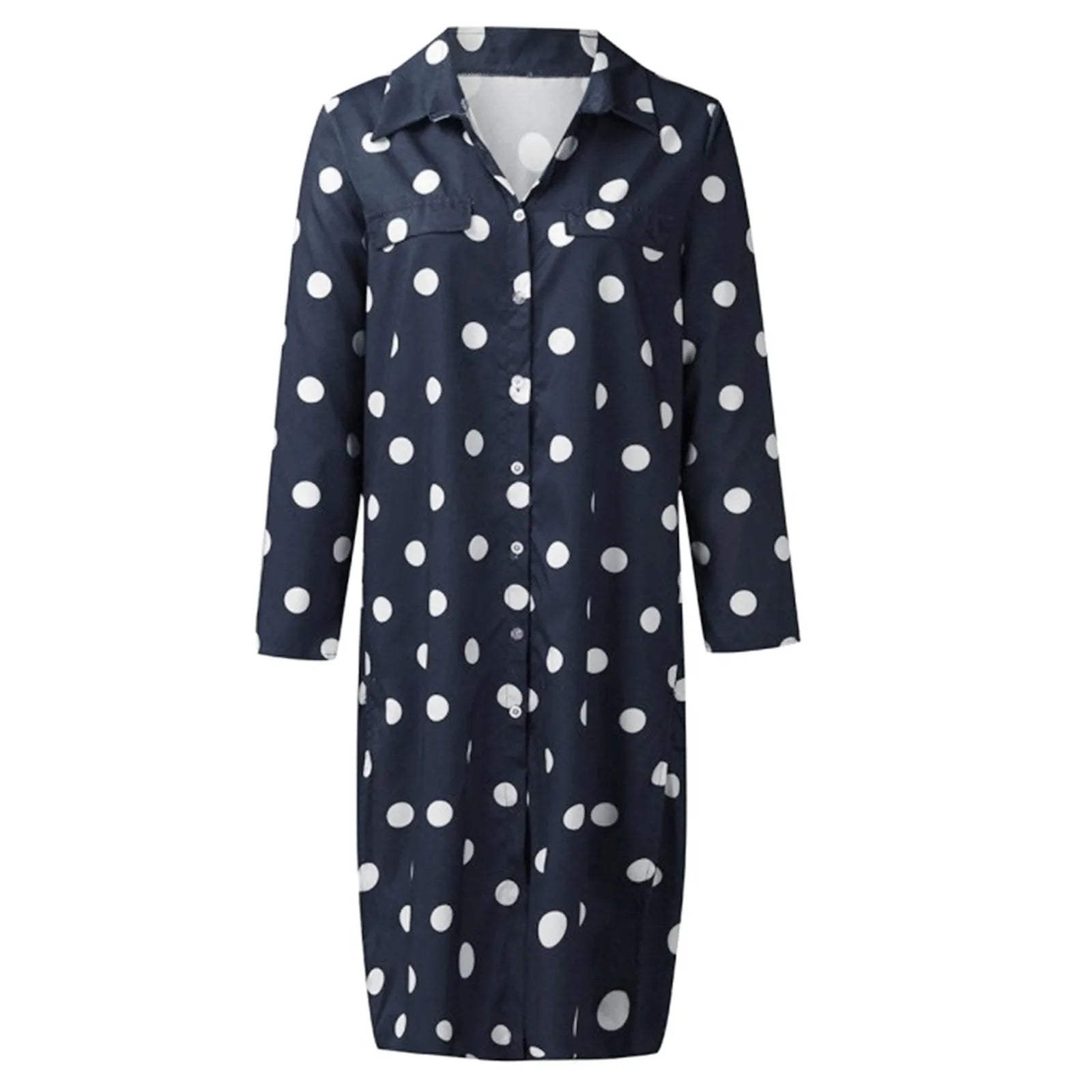 Summer Polka Dot Print Maxi Dress Women's Button Up Split Flowy Shirt Long Dresses Slim Long Sleeve Shirts Dresses With Belt