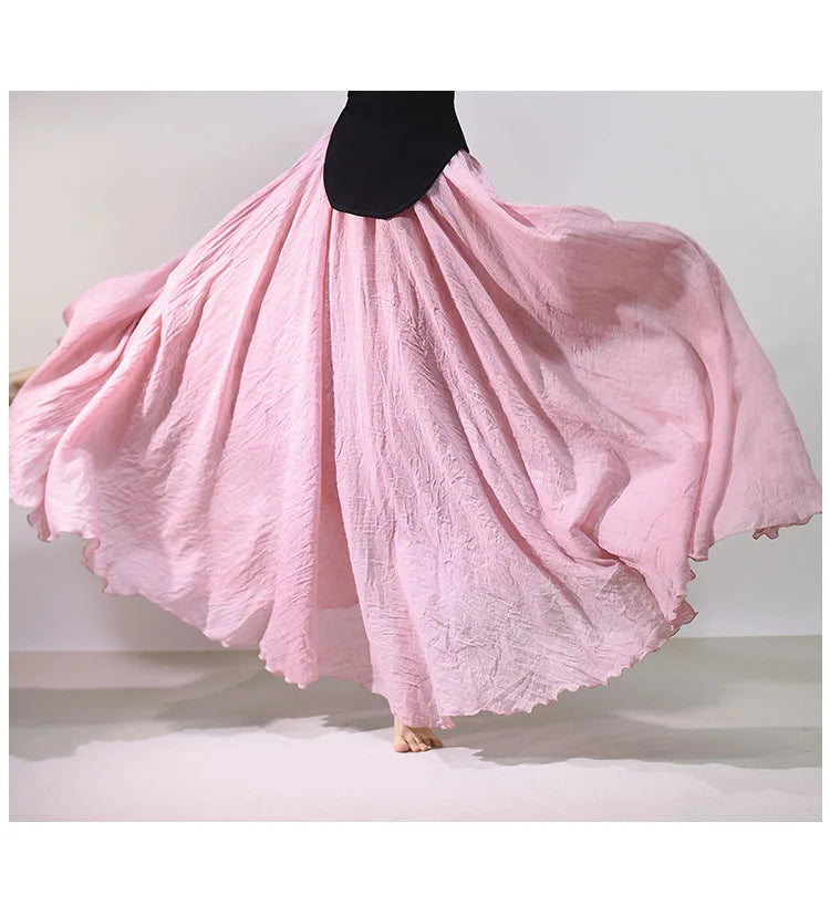 New In 2026 Spring Summer Woman Cotton Linen Midi Skirt Solid Color Loose Flared Pleated A-line Skirt Female Sweet Elegant Skirt