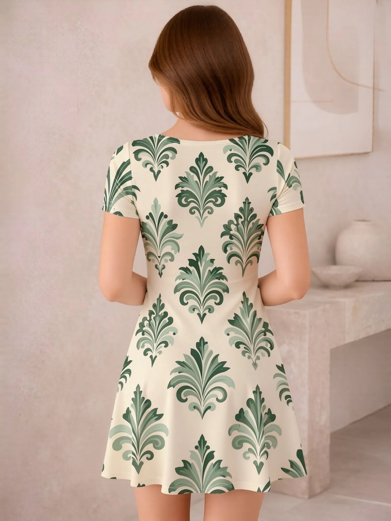 Womens Floral Print V Neck Short Sleeve A Line Dress Relaxed Fit Summer Mini Dress for Weekend Trips Vacation Travel and Parties