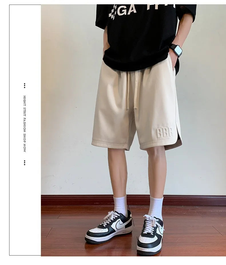 Men's Summer Ice Silk Thin Breathable Straight Leg Pants Five-Quarter Casual Shorts Polyester Fabric Comfortable Lightweight