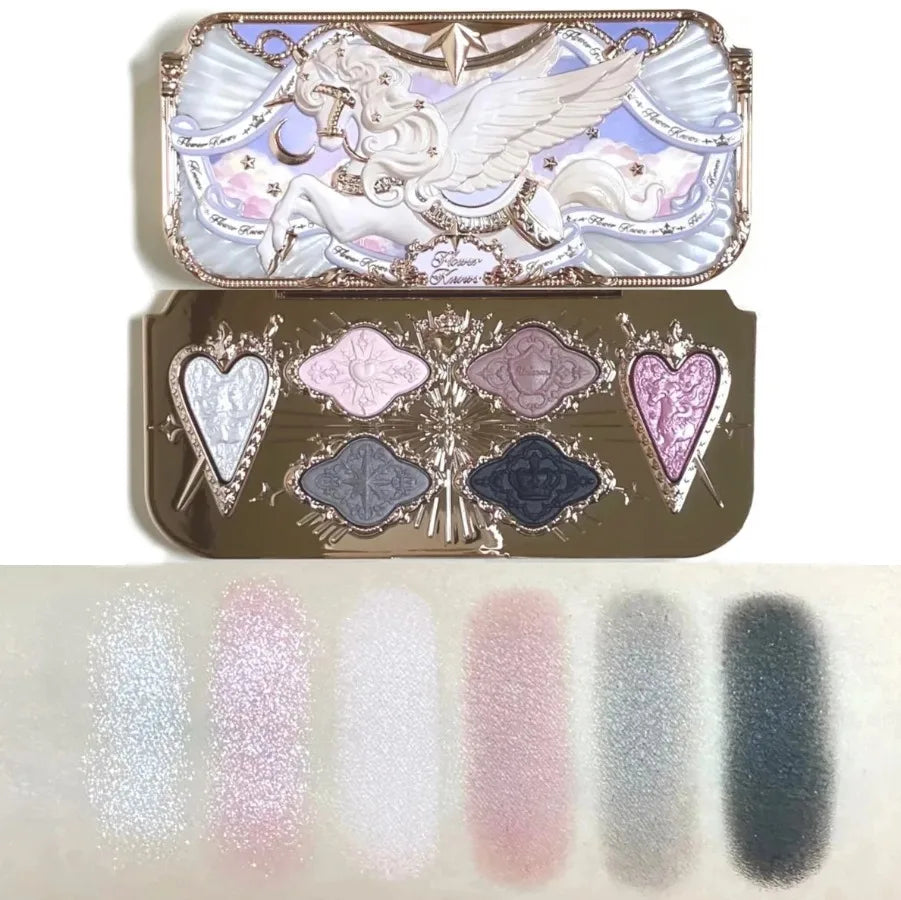 Flower Knows Knight Unicorn 6 Color Satin Eye Shadow Palettes Shimmer Matte Waterproof High Pigment Eye Glitter Makeup Pallet