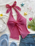 Sexy V-neck Halter Neck Crop Top for Women Summer Sleeveless Solid Split Backless Top Y2K Clothes