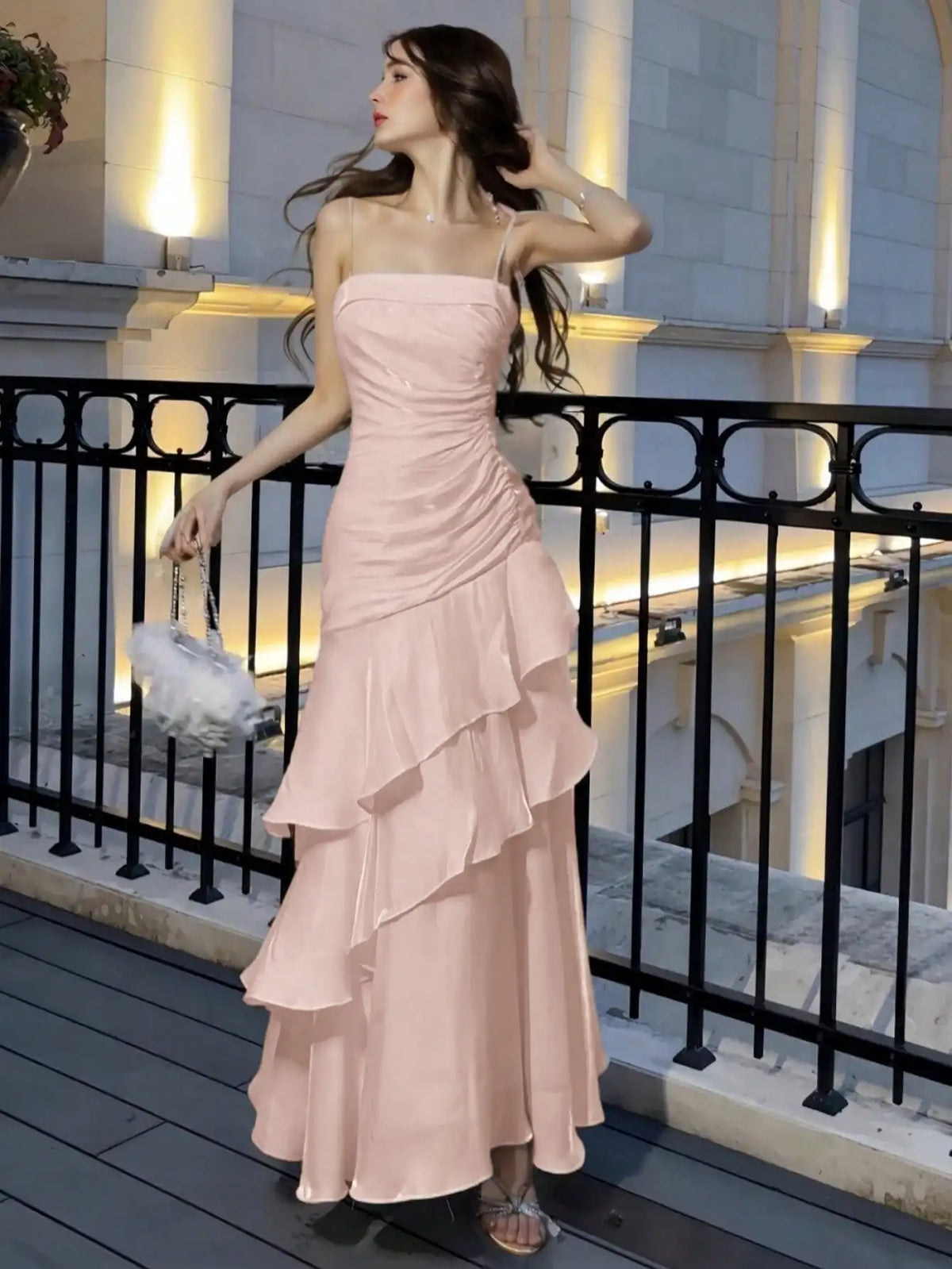 Women's Ruffles Elegant Romantic Spaghetti Straps Dresses Prom Gown Princess Graduation Party Sling DressFestival Formal Clothes