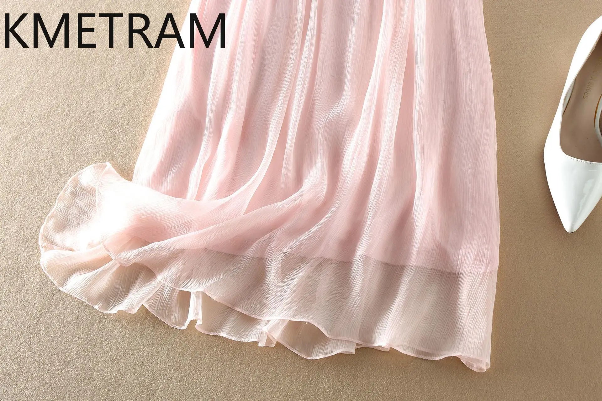KMETRAM 100% Natural Mulberry Silk Dresses 2025 Woman Summer Elegant V-neck Long Dress Party Frocks Women Clothing Vestidos