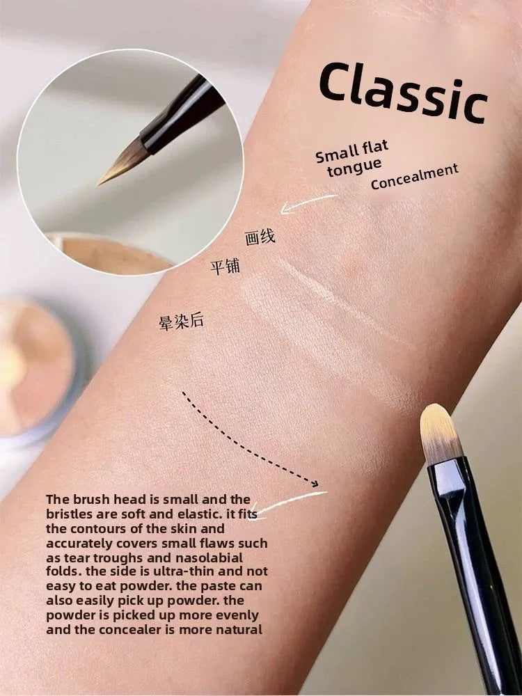 Tongue-shaped Flat Detail Concealer Brush, Soft Bristles Seamless Coverage for Dark Circles, Acne Marks & Spots