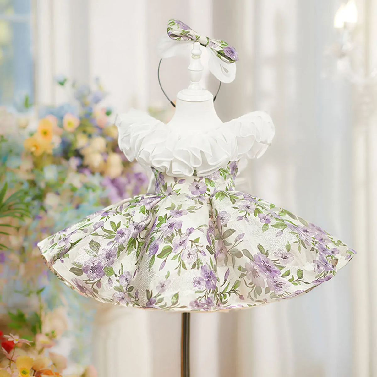 Dreamy Vow D227 Lilac Flower Girl Dress Ruffle Collar Knee Length Princess Kids Gown for Wedding Birthday Festival Party Pageant