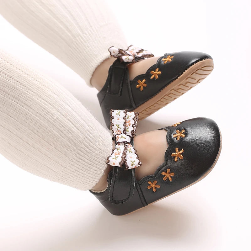New big bow floral 0-18 months baby princess shoes sandals breathable PU upper walking shoes
