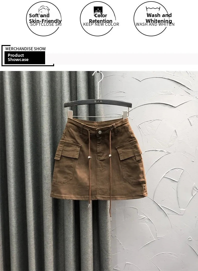 High Waist Slim Fit Denim Mini Skirt Women's Fashion Retro Style Short Skirts Summer Trendy Streetwear Polyester Fabric