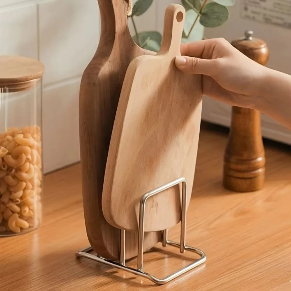 1 soporte de acero inoxidable para tapas de ollas y tablas de cortar, combinado, que ahorra espacio - Estante de encimera resistente, organizador de cocina