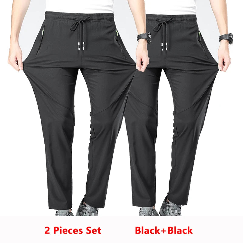 2 Pieces Lightweight Pants for Men's Summer Spring New Loose Elastic Trousers Quick Drying Outdoor Jogging Running Casual Pants