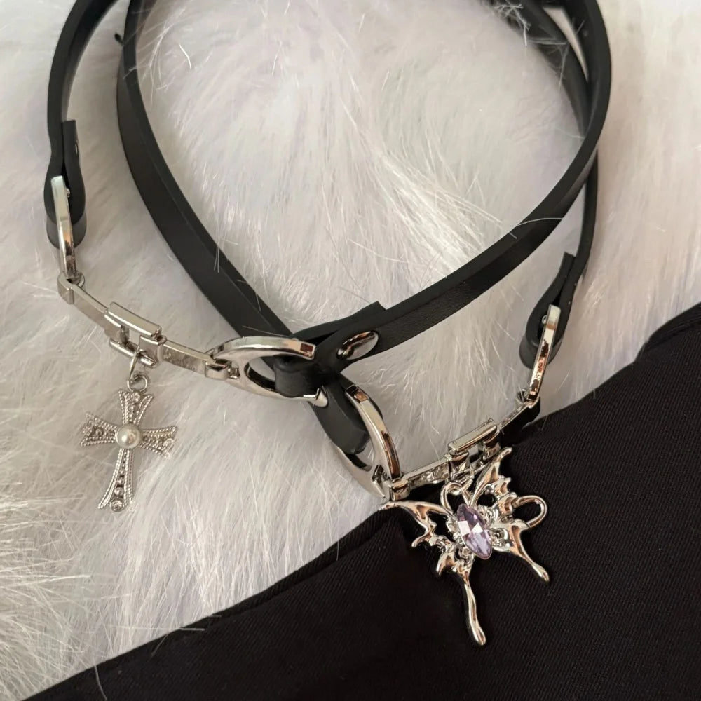 Y2K Charm Pu Leather Sexy Choker Vintage Necklaces For Women'S Spice Girls Goth Jewelry Accessories
