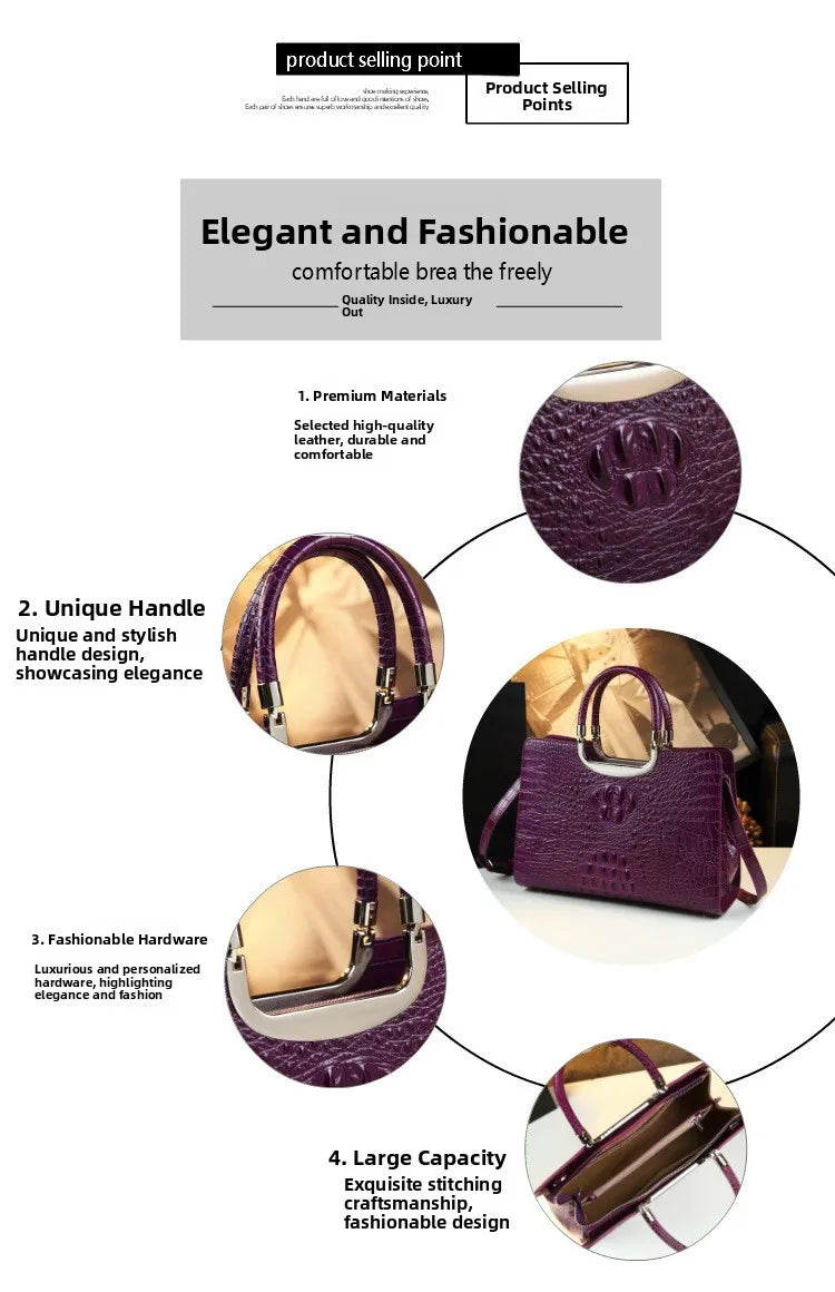 2026 New Ladies Large Tote Business Bag Luxury Leather Crocodile Pattern High Capacity Handbag Single Shoulder Bag for Women