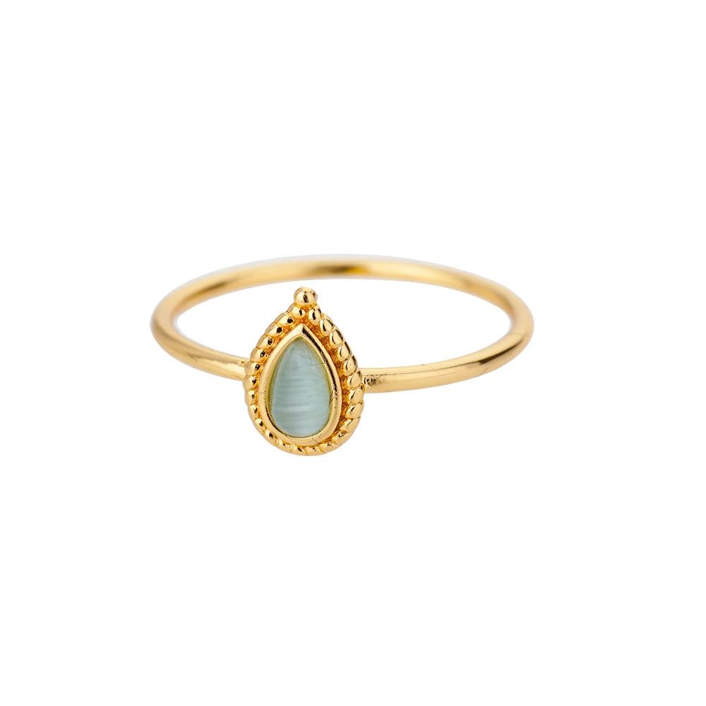 Stainless Steel Opal Rings For Women'S Aesthetic Water Drop Gold Color Wedding Ring Waterproof Jewelry Finger Accessories Gifts