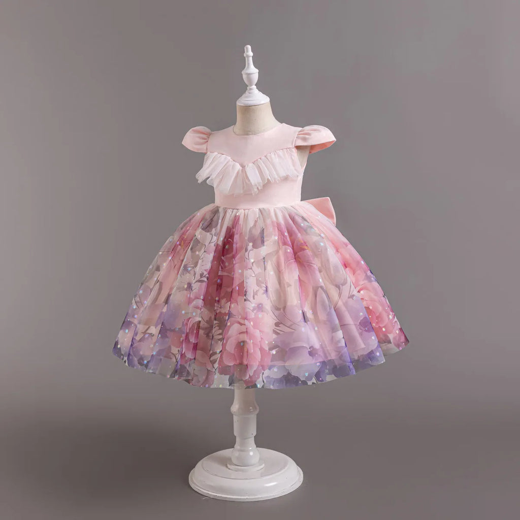 HETISO Gradient Floral Princess Dress for Girls Ruffle Lace Elegant Kid's Party Gown Festa Junina Style Ages 4-10 Years