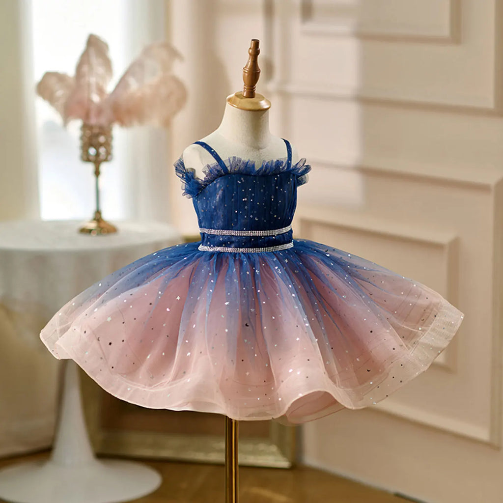 Dreamy Vow D159 Navy Blue Flower Girl Dress Shiny Knee Length Princess Kid Wedding Birthday Festival Party Pageant Formal Gown
