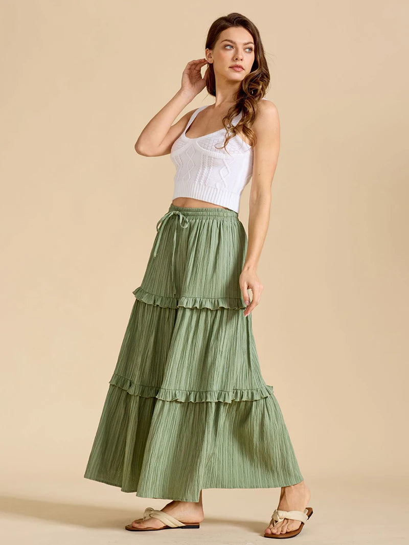 Beiyingni 2025 New In Women's Skirt Pure Color Leisure Fashionable Lace-up A-line Long Maxi Skirts Female Simple Slim Faldas