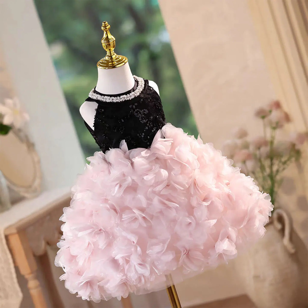 Dreamy Vow D141 Black Sequined Flower Girl Dress with Bow Knee Legth A-Line Wedding Birthday Holiday Party Summer Prom Gown