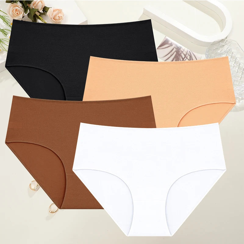 Plus Size Womens Comfort Cotton Panties Set High Waist Seamless Breathable Underwear 4 Pack S To 2XL