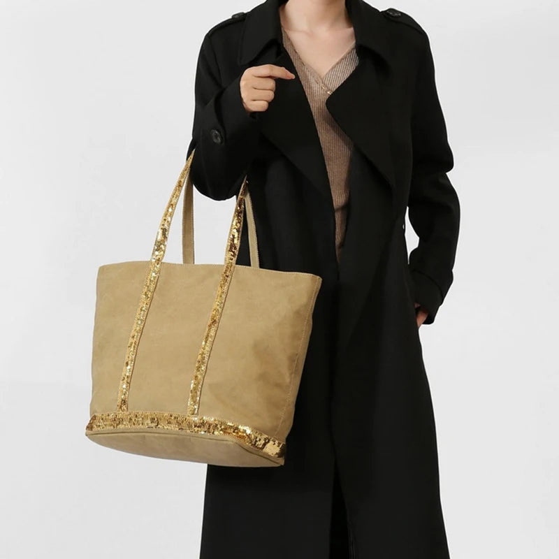 2025 Women's New Retro Shoulder Crossbody Bag Casual Handbag Canvas Shoulder Bag Sequin Large Capacity Tote Bag