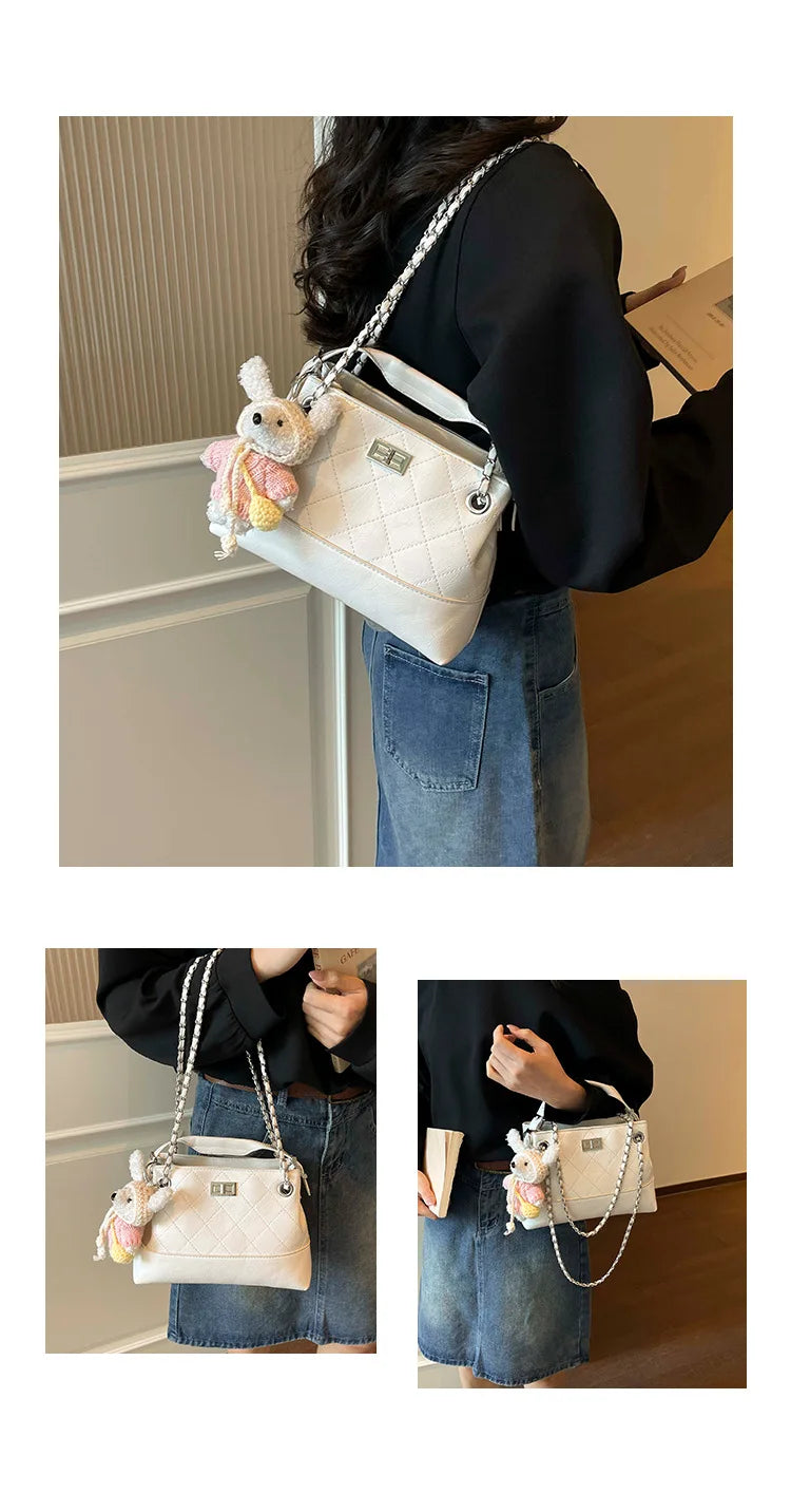 Korean Style Casual Women's Large Capacity Simple Tote Bag Fashion Trendy Underarm Leisure Handbag Daily Match PU Material