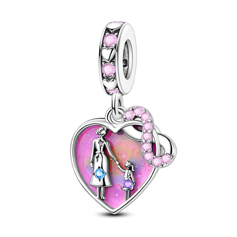 925 Sterling Silver Heart Charm Bead With Zircon Accent, GDTC Certified Fine Jewelry Gift For DIY Bracelet Makers
