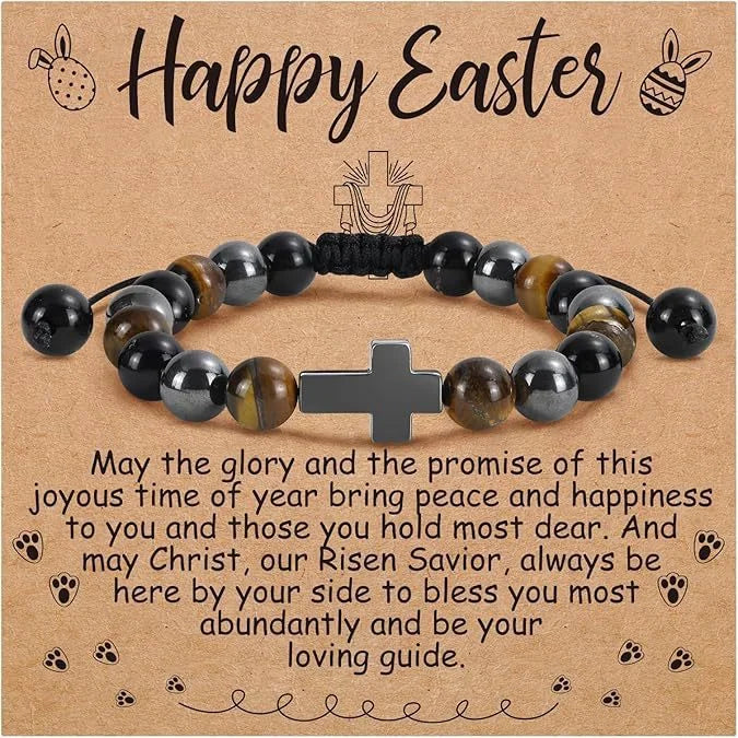 Cross Bracelet For Women'S Adjustable Christian Baptism Religious Natural Stone Beads Bracelet Jewelry For Daily Wear Easter