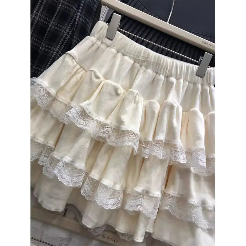 Japanese Y2k Cute Ruffled Plaid Skirt Punk Rock Subculture Cake Skirts Japanese Preppy Style Casual New Women Skirts Lolita Lace