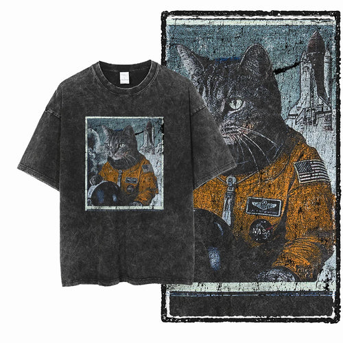 Coolmind Db Cat Printed Acid Washed Cotton T Shirt Unisex Exclusive Graphic Streetwear Tee For Men Big Size