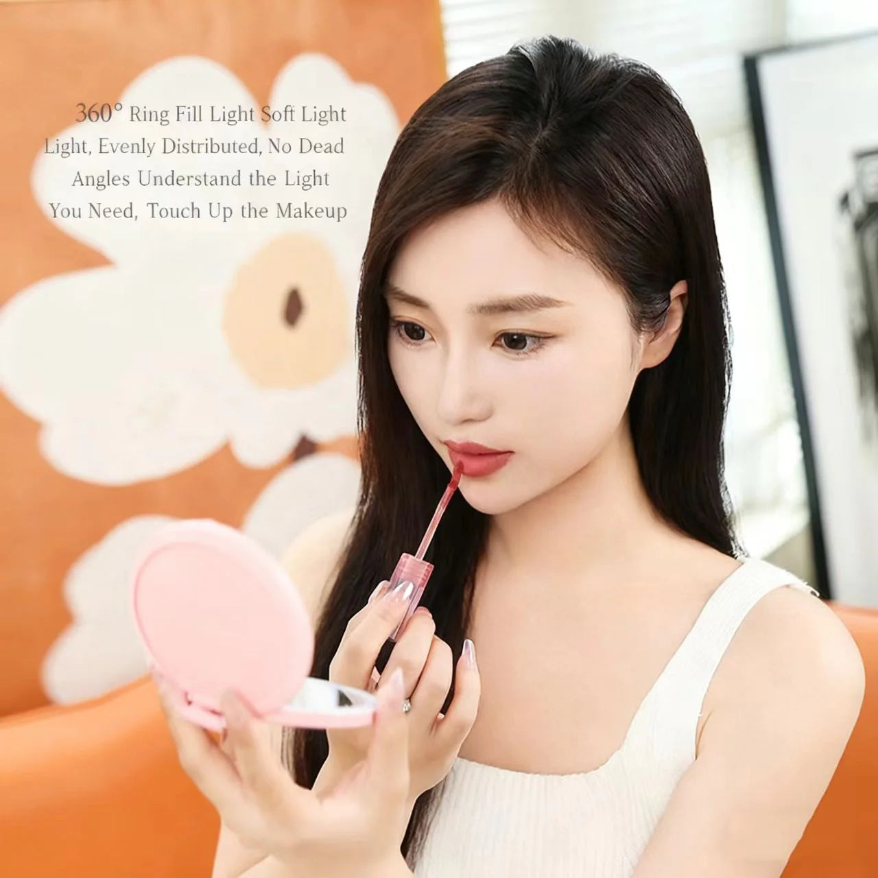 New Mini LED Luminous Makeup Mirror Round Portable Foldable Small Compact Mirror with Light USB Handheld Makeup Lighted Mirror