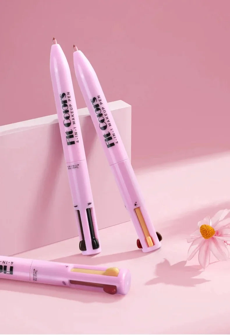 4-in-1 Makeup Pen Eyebrow Pencil, Eyeliner, Lip Liner, Highlighter Eyeshadow Pen Multi-functional 4-color Set Counter Makeup Pen
