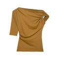 HH Women Pleated Short Sleeve Solid Slim Tops Summer Sexy Chic Asymmetrical Off Shoulder Vintage T-Shirts High Street Outfits