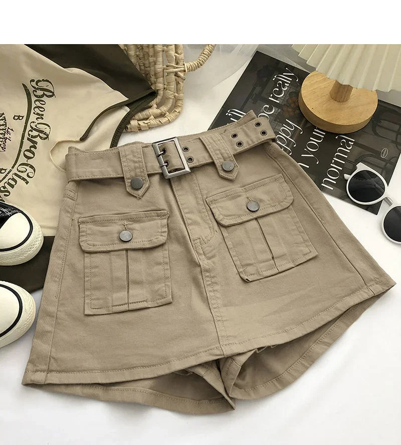 2026 Summer Safari Style Women Denim Pantskirt High-waist Short Slim A-line Jean Skirts Lady Anti-expose Lining Wide-leg Shorts