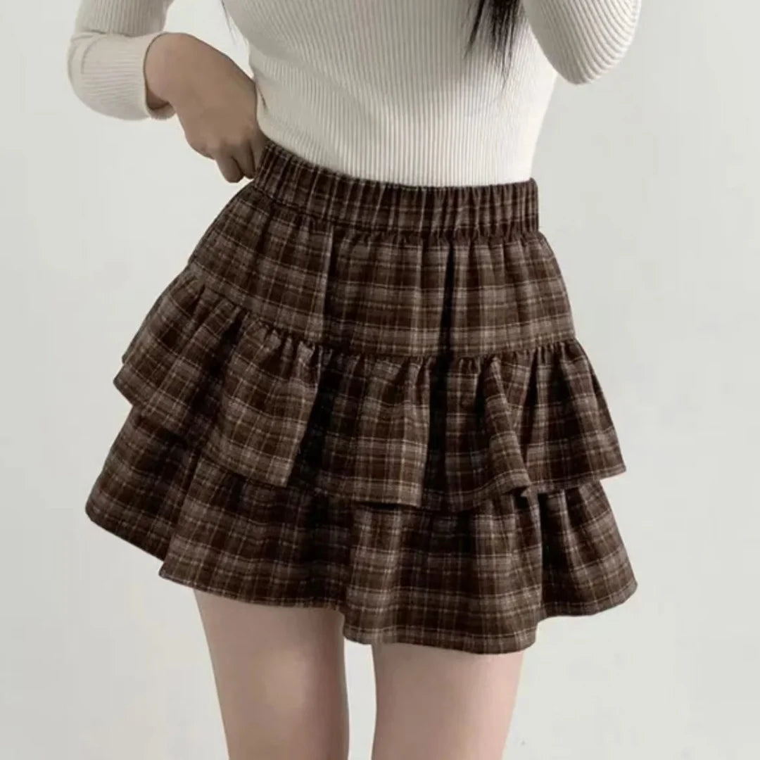 Korean Chic Y2K Sweet Girl's White Princess Mini Skirt Ballet-style Tiered Skirt Elastic High Waist Cake Skirt Shorts All-match