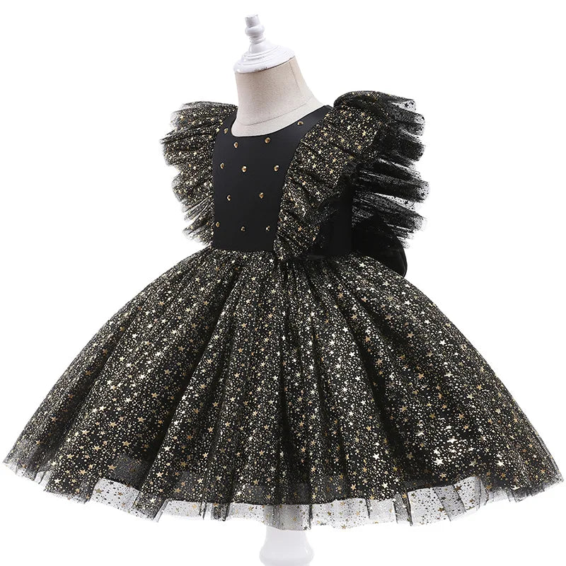 Children Summer Dresses Star Sequin Princess Dress Toddler Girls Puffy Mesh Wedding Dress Luxury Evening Dress Baby Clothes 1-5Y