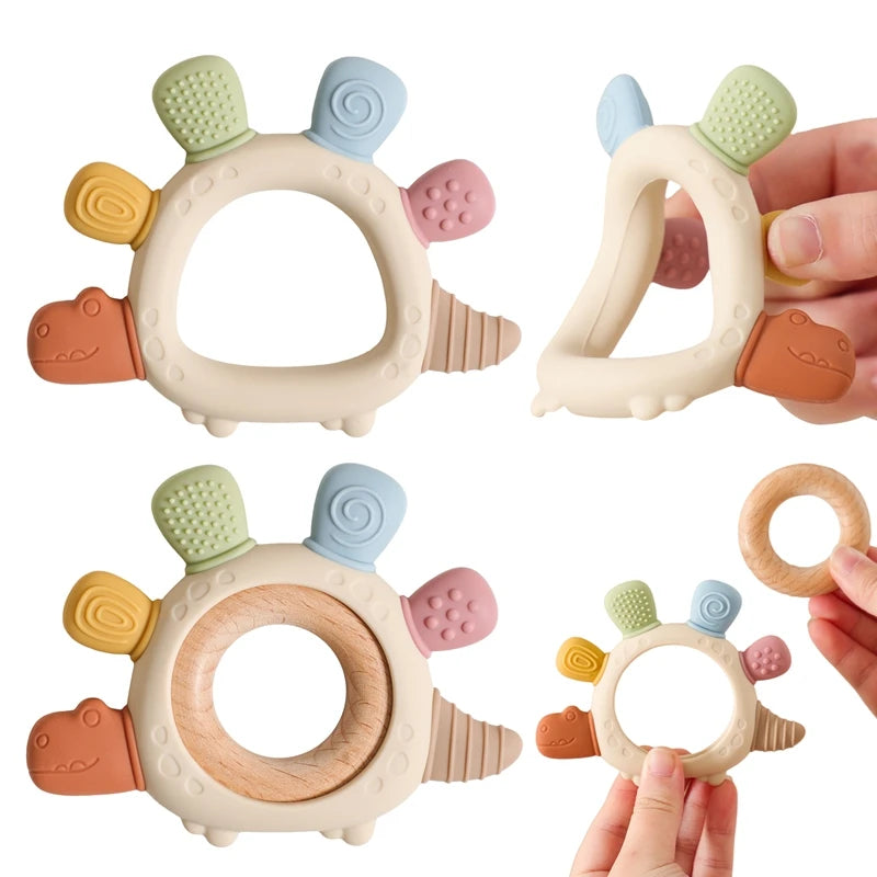 BPA-Free Baby Dinosaur Silicone Teether Sensory Toy Easy to Grip Infant Care Food Grade Baby Toy Newborn Gift Babies Accessory
