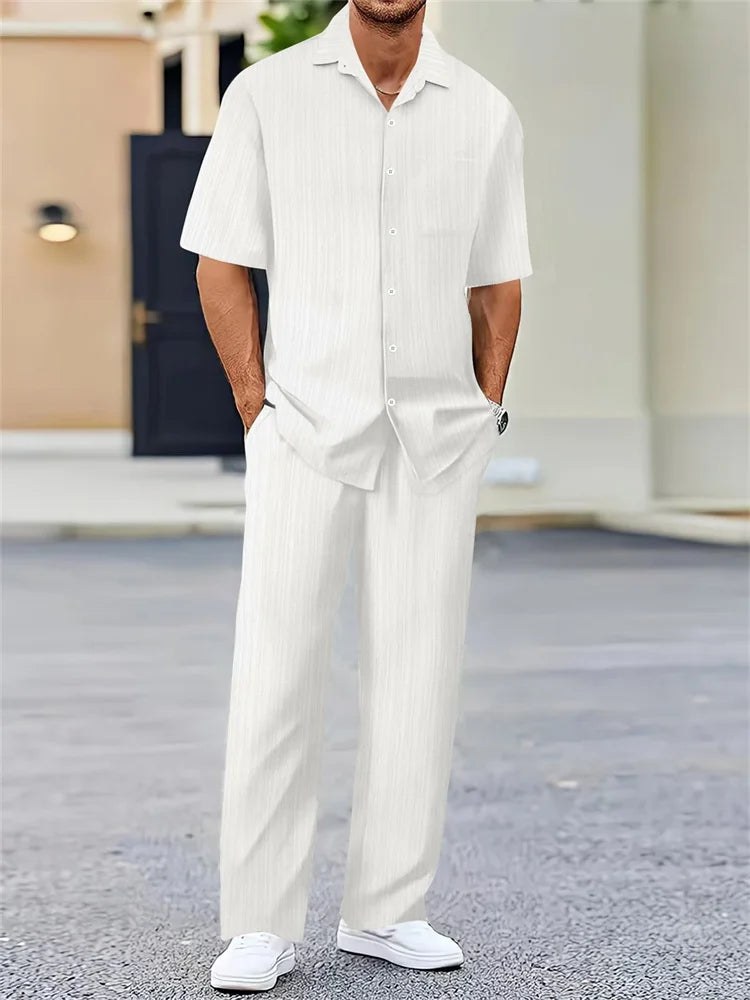 Mens Geometric Color Block Short Sleeve Two Piece Set For Autumn Casual Comfort And Fashion