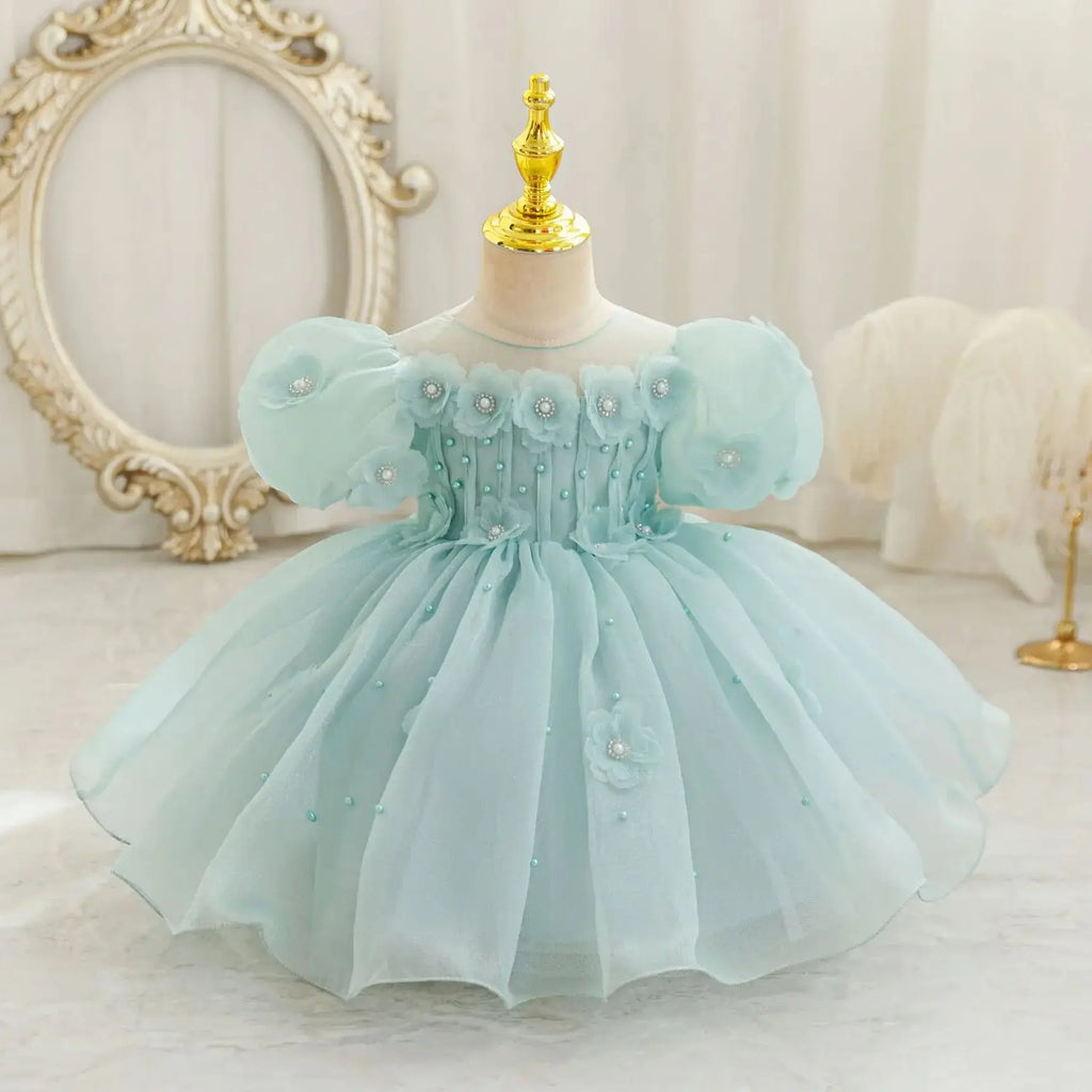 HETISO Summer Infant Baby Girl Dresses Flower Appliques Toddler Kids Birthday Party Princess Wedding Ball Gown