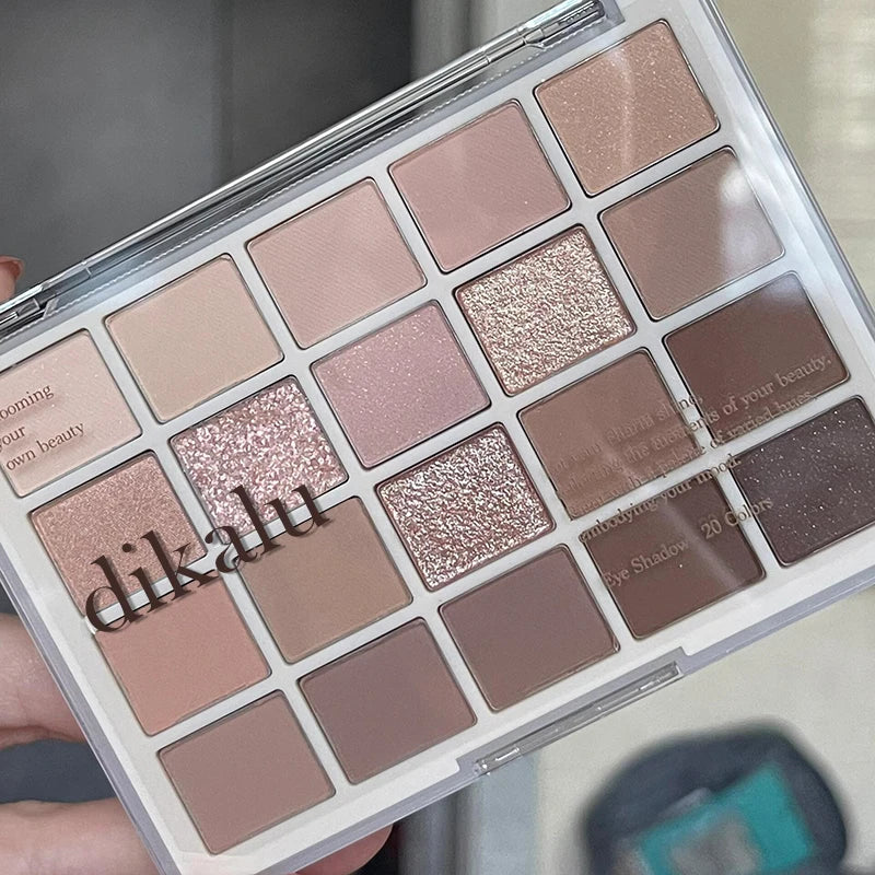 DIKALU 20-Color Korean Low Saturation Eyeshadow Tray Matte Waterproof Brown Pink Eye Shadow Palette Long-lasting Daily Makeup