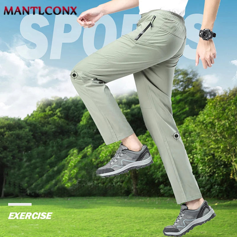 Thin Summer Stretch Pants with Zipper Pockets Quick Dry Hiking Camping Trousers Men Gym Fitness Jogging Running Sports Pants Men