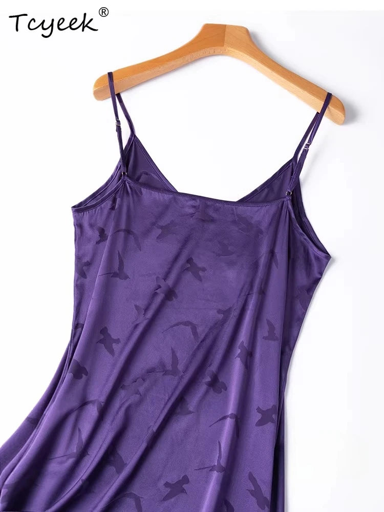 Tcyeek 93%  Mulberry Silk Slip Dress for Women 2026 Summer Dresses Fashion Smooth Jacquard Clothes for Ladies Vestidos De Mujer