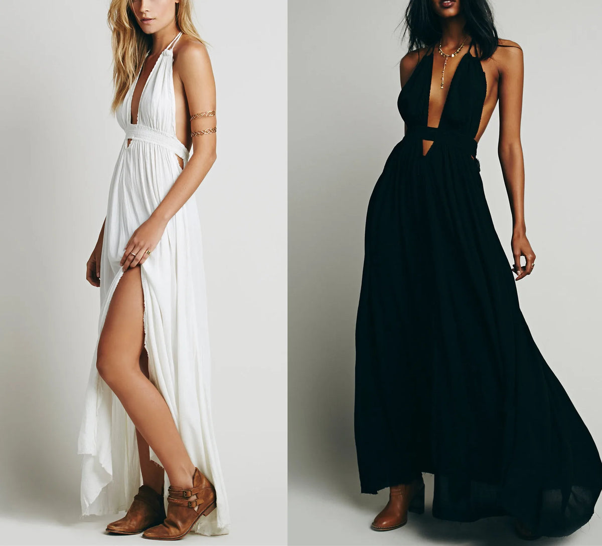 Canwedance Beach Sundress V Neck Backless Sexy Holiday Dress Cotton Maxi Dresses Boho Vestidos Vacation Strapless Dress
