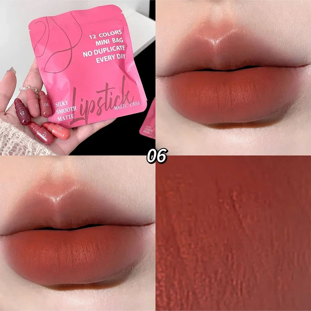 Matte Lipstick Capsule Set 12 Colors Long Lasting Non Fading Perfect Women Gift for Festival Makeup Lip Balm