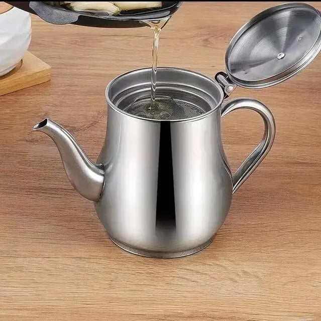1 ud. Olla de aceite de acero inoxidable para el hogar con filtro, olla de filtro de aceite, olla de almacenamiento de aceite de cocina de acero inoxidable, utensilio de cocina